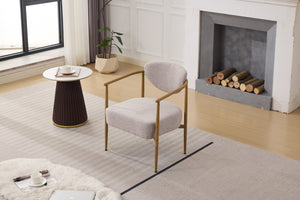 English Elm Beige Woven Fabric Dining Chair with 10cm Foam Seat, Breathable Durable Upholstery, Iron Frame Finish W3149P375463