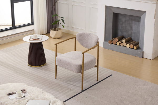 English Elm Beige Woven Fabric Dining Chair with 10cm Foam Seat, Breathable Durable Upholstery, Iron Frame Finish W3149P375463