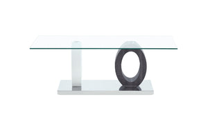 English Elm TRACKER Solid Wood Coffee Table with Glass Top, Silver-Toned Base, Wood Grain Detail, Modern Chic Brown white 17.5 L x 12.5 W x 12 H B201S00063