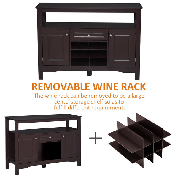 English Elm HOMCOM Espresso Sideboard Buffet Cabinet with Drawer & Removable 12-Bottle Wine Rack, Sturdy MDF Storage (45.75"W) W2225P173874