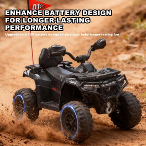 English Elm 24v Ride on Atv for Kids with Dual Motors Led Lights Bluetooth and Rugged Wide Wheelbase Black W3822P390477