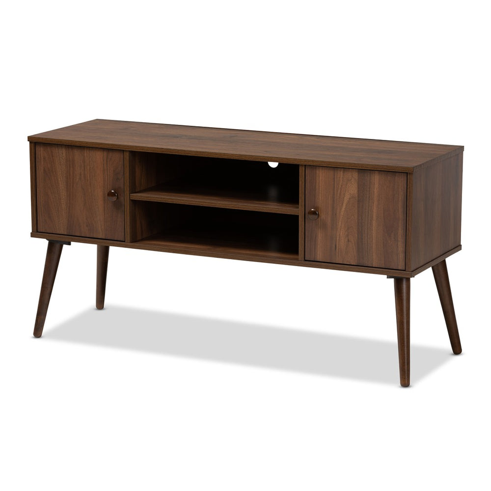 Baxton Studio Baxton Studio Alard Mid-Century Modern Walnut Brown TV Stand with Storage & Cable Management Solutions TV8002-Columbia Walnut-TV