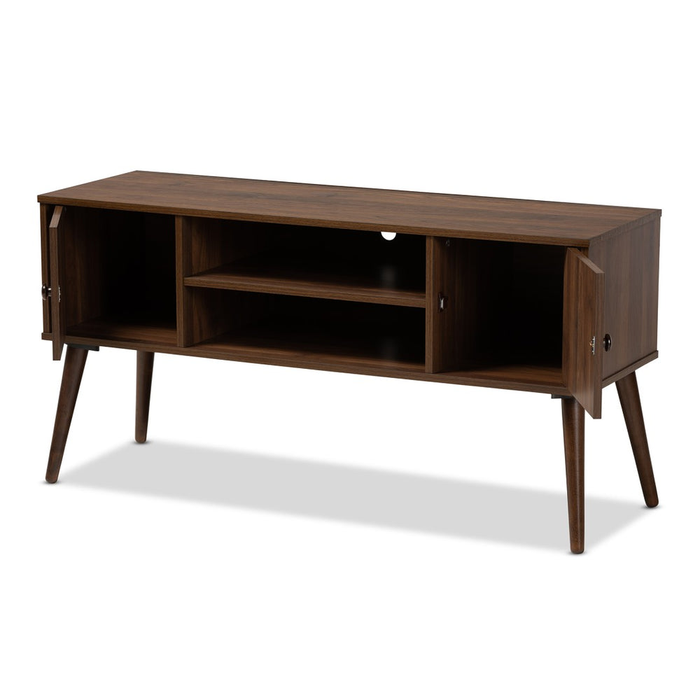 Baxton Studio Baxton Studio Alard Mid-Century Modern Walnut Brown TV Stand with Storage & Cable Management Solutions TV8002-Columbia Walnut-TV