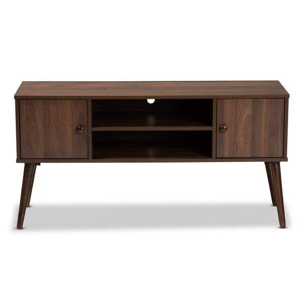 Baxton Studio Baxton Studio Alard Mid-Century Modern Walnut Brown TV Stand with Storage & Cable Management Solutions TV8002-Columbia Walnut-TV