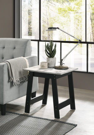 English Elm Hale Velvet Accent Chair Pair with Marble Top End Table for Modern Living Rooms B061S00656