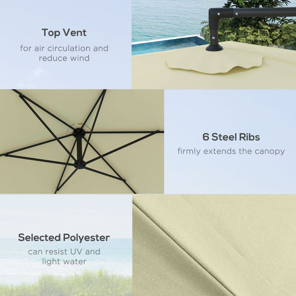 English Elm Outsunny 9.5Ft Cantilever Patio Umbrella With Crank - Stylish, Durable & Versatile Outdoor Shade Solution W2225P174158-GIGA