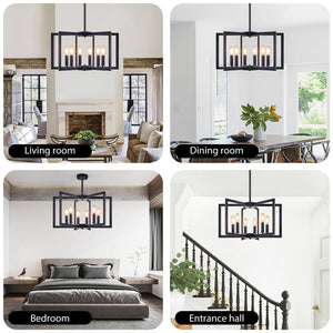 English Elm 22" Modern Geometric 6-Light Chandelier - Industrial Iron Pendant Light Fixture for Living & Dining Spaces Black W2312P368723
