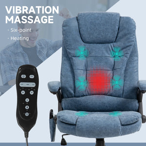 English Elm Homcom High Back Massage Office Chair With 6 Vibration Points, Heat, Recline & Remote Control, Blue W2225P217523