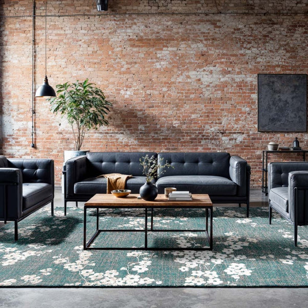 Louis de Poortere Sakura Floral Area Rug Transitional Cherry Blossom Design for Living Room or Bedroom Lake Blue 7'9 x 11'2 120105