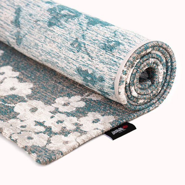 Louis de Poortere Sakura Floral Area Rug Transitional Cherry Blossom Design for Living Room or Bedroom Lake Blue 7'9 x 11'2 120105