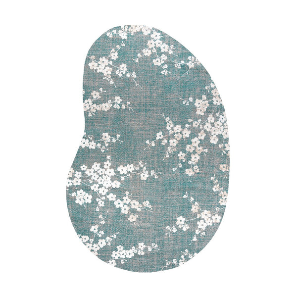 Louis de Poortere Sakura Floral Area Rug Transitional Cherry Blossom Design for Living Room or Bedroom Lake Blue 7'9 x 11'2 120105