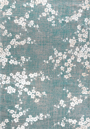 Louis De Poortere Sakura Rug - Embrace Timeless Elegance With Floral Patterns Inspired By Japanese Cherry Blossoms Blue,White 100% Pet Poly (40% Rpet) 118350-louis-de-poortere