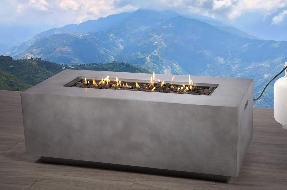 English Elm Concrete Propane/Natural Gas Fire Pit Table with Lava Rocks, Weatherproof Concrete, Easy Controls B120P204349