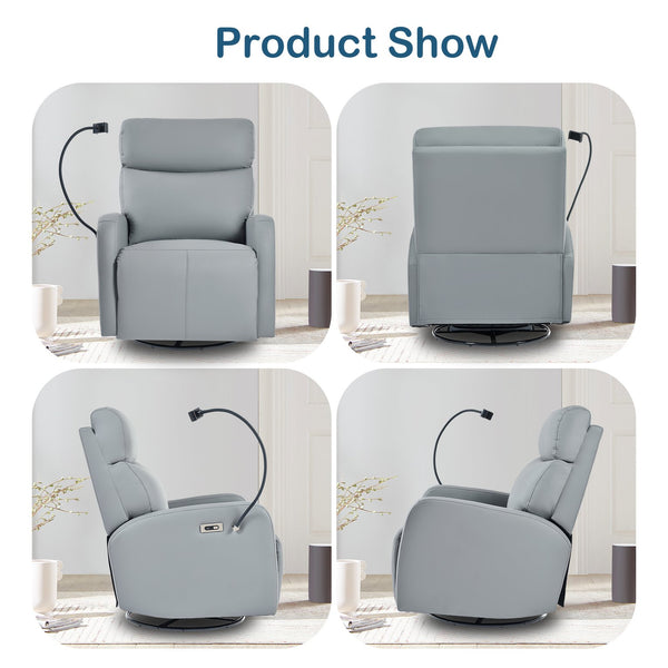 English Elm 270° 270° Power Swivel Recliner Chair with USB Ports, 30° Rocking, 95–150° Recline for Small Spaces Blue Gray W1028S00040