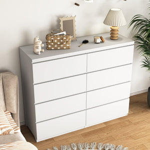 English Elm 8 Drawer Tall Chest Slim Particleboard Build Smooth Gliding Storage for Bedroom Closet White W409S00030