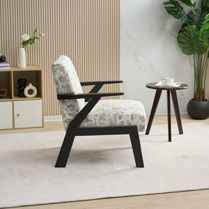 English Elm Mid-Century Lounge Armchair with Cushion, Beige+Grey Polyester, Ergonomic Design, 350lbs Capacity W2989P339876