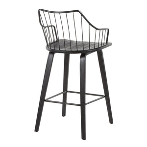 English Elm Contemporary High Back Upholstered Barstool Set with Black Steel Frame for Kitchen B202P222124