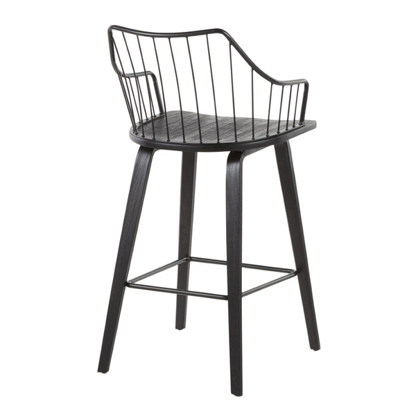 English Elm Contemporary High Back Upholstered Barstool Set with Black Steel Frame for Kitchen B202P222124
