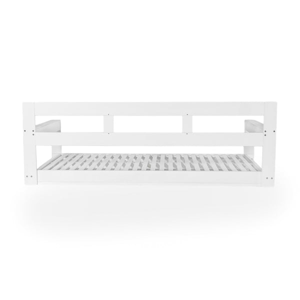 English Elm TOPMAX Acacia Wood Twin Porch Swing Bed Frame with High Back, 350lb Capacity & 118" Hemp Ropes White N717P265795K