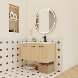 English Elm 36" Floating Bathroom Vanity Light Oak Modular Cabinet with Gel Coat Integrated Sink W3450S00082