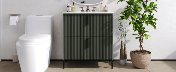 English Elm Christopher Knight Home® - 30" Fluted Bathroom Vanity With Ceramic Sink, Soft-Close Drawers & Elevated Legs For Modern Style N817P295761G