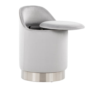 English Elm 18" Tufted Velvet Vanity Stool with 360 Swivel Base and Hidden Storage Compartment Chrome,Silver B202P471498
