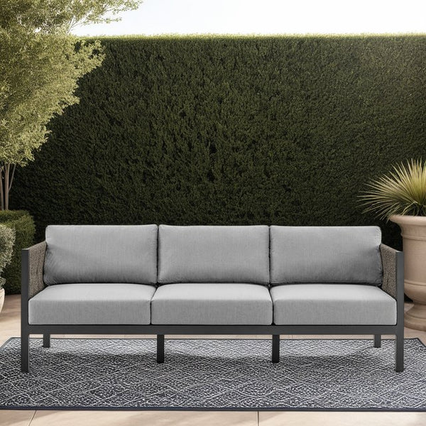 English Elm Solenna Aluminum Rope Outdoor Sofa in Gray — All-Weather, Quick-Dry Cushions, Removable Covers, 83" L B2736P354355