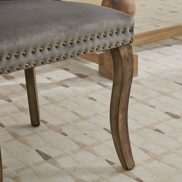 English Elm Velvet Hand-Tufted Dining Chair with Solid Wood Handles and Curved Legs, Vintage Copper Accents Gray W1143P338141