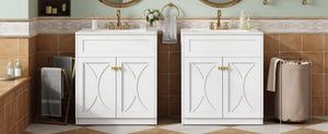 English Elm 60'' Bathroom Vanity Set With Glossy Ceramic Sink, Modern Cabinet, Gold Handles & Soft-Close Doors N710SS00005K