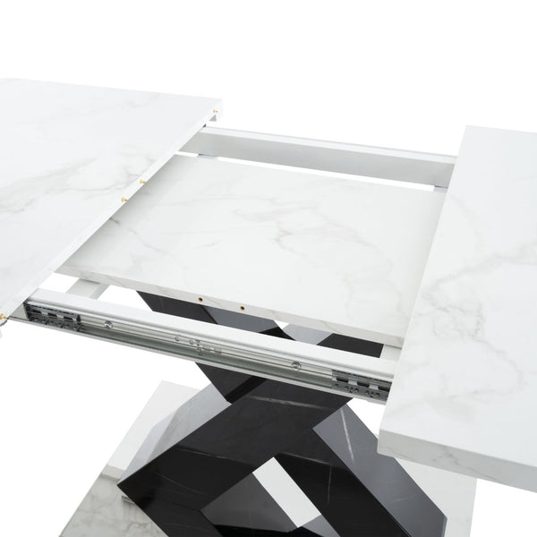 English Elm 47.24"-62.99"modern Extendable Dining Table Marble Print Top with X-base Seats Six W757S00049