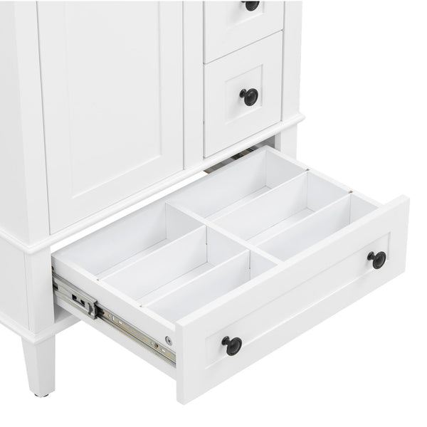 English Elm 24-inch Matte Bathroom Vanity Rubberwood Cabinet with Ceramic Sink and Soft-close Drawers White N729P377516K