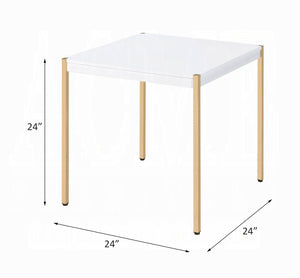 English Elm Modern Minimalist End Table with White Wood Top and Gold-Finish Metal Legs for Chic Living Spaces White+Gold 28 L x 28 W x 5 H B2741P335225