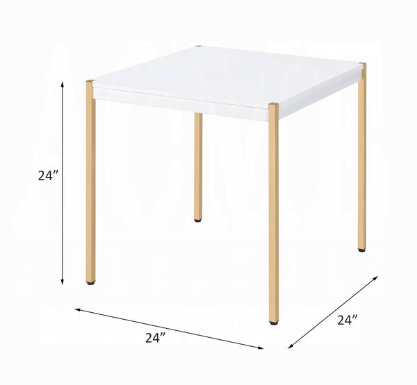 English Elm Modern Minimalist End Table with White Wood Top and Gold-Finish Metal Legs for Chic Living Spaces White+Gold 28 L x 28 W x 5 H B2741P335225