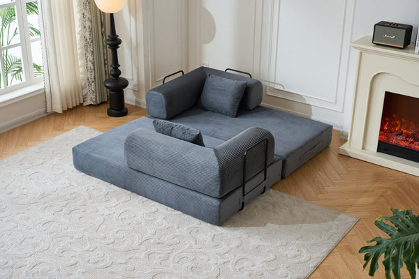 English Elm 59'' Corduroy Floor Sofa Convertible Sleeper with Bolster Pillow for Studio Living Gray W3434P449859