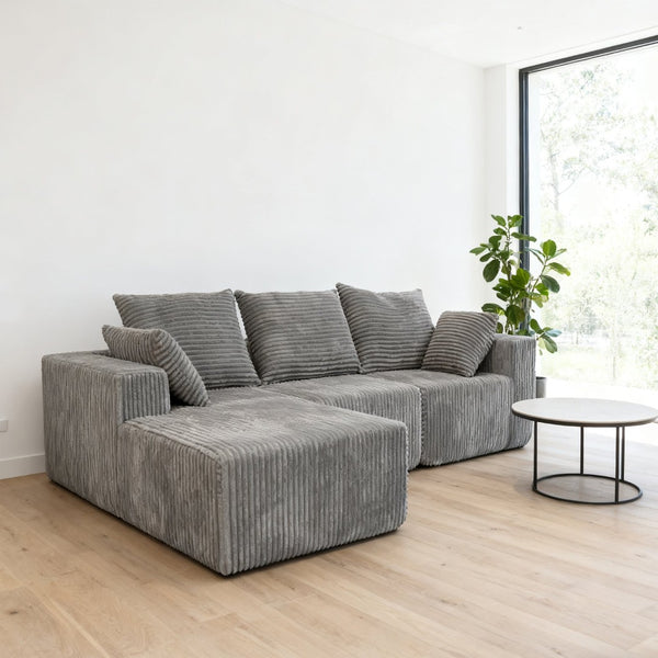 English Elm Corner Modular Sectional Sofa with Plush Fabric Converts to Loveseat or Guest Bed Gray W3064S00002