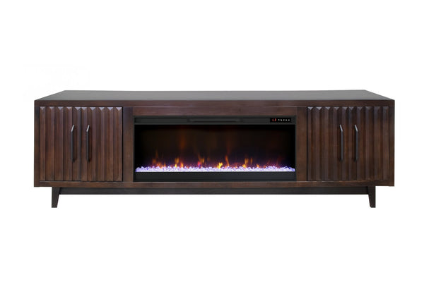 English Elm Radiance 94-Inch Tv Stand With Electric Fireplace, Rosewood Finish - Stylish Storage & Warmth! B108P345211-GIGA