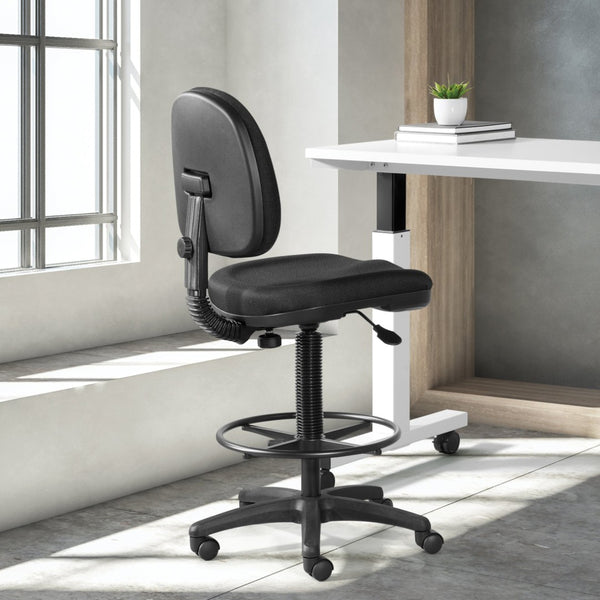 OSP Home Furnishings Lumbar Support Drafting Chair Ergonomic Fabric Seat with Gas Lift for Studio Use DC640-231