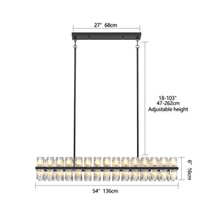 English Elm Rectangular Black Metal Crystal Chandelier, K9 Pendants, Warm 2700K G4 LEDs, Hardwired Elegance W2312P368696