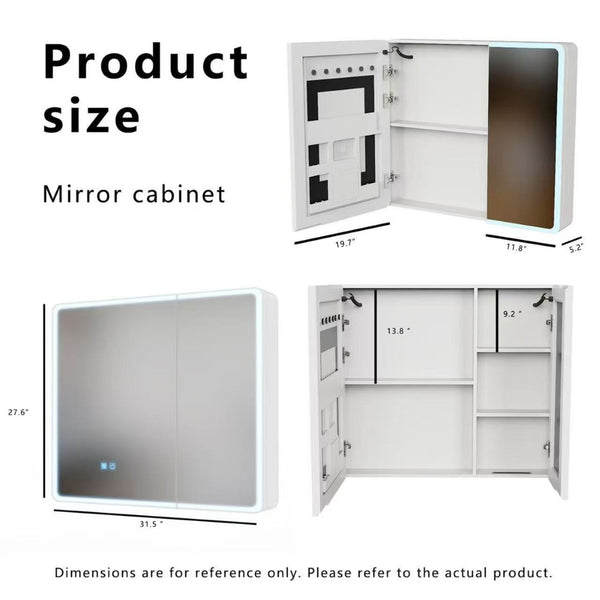 English Elm Led Bathroom Medicine Cabinet Aluminum Double Door Anti-fog Mirror with White Lighting W3083P369046