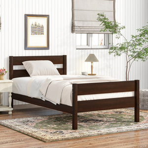 English Elm Twin Minimalist Rubberwood Bed with Headboard & Footboard, Space-Saving Underbed Storage, Durable Slatted Frame Espresso W504P262994