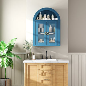 English Elm Wall Mounted Arched Cabinet Tempered Glass Doors Led Lighting Adjustable Shelves Bathroom Turquoise T3210P471552