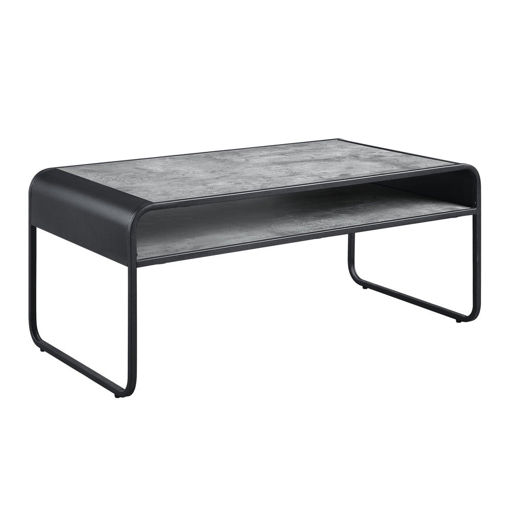 English Elm Raziela Modern Concrete Gray & Black Coffee Table with Metal Frame, 15mm Wood Top, Space-Saving KD Design B2726P265759