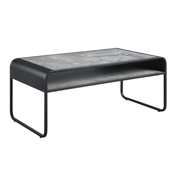 English Elm Raziela Modern Concrete Gray & Black Coffee Table with Metal Frame, 15mm Wood Top, Space-Saving KD Design B2726P265759