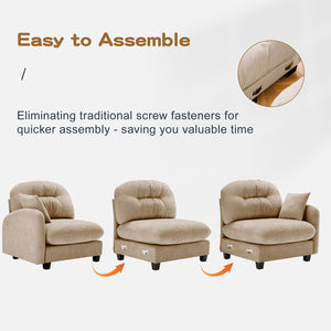 English Elm Modular Sectional L-Shaped Couch With Movable Ottoman, Soft Camel Chenille, Ergonomic Comfort Design W714S01382