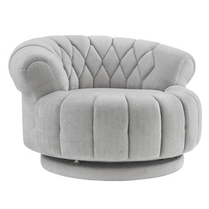 English Elm Swivel Barrel Accent Chair Chenille Tufted Round Club Seat for Living Room Lounge Grey N719S002280E