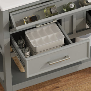 English Elm Christopher Knight Home® - 36" Modern Bathroom Vanity with Ceramic Sink, Tip-Out Tray, Soft-Close Drawers, Open Shelf, Waterproof Surface Gray N817P288908G