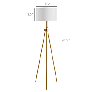 English Elm Homcom Elegant 59.75" Gold Tripod Floor Lamp with Fabric Shade, E26 Socket, 118" Cord, Stable Steel Base W2225P173947