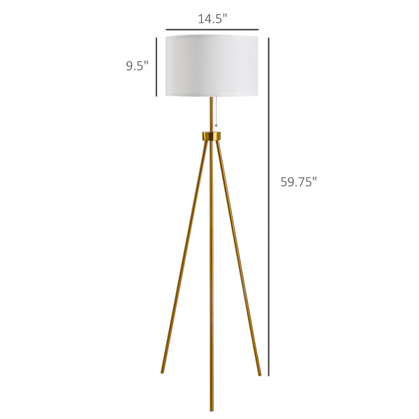 English Elm Homcom Elegant 59.75" Gold Tripod Floor Lamp with Fabric Shade, E26 Socket, 118" Cord, Stable Steel Base W2225P173947
