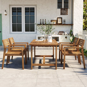 English Elm U_style Solid Acacia Wood Outdoor Dining Set Seats Four with Umbrella Hole Patio Natural WY000477AAO