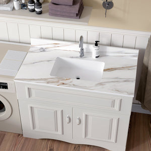 English Elm 43 Inch Marble Vanity Top - Elegant Carrara Design With Undermount Sink, 4" Backsplash, Easy Install W2699P192443